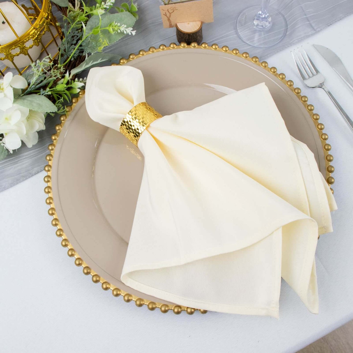 5 Pack Premium Polyester 20"x20" Napkins Ivory - Wrinkle-Resistant & Durable Dinner Napkins