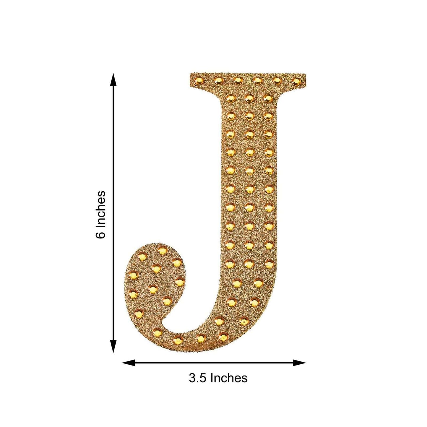Decorative Rhinestone Alphabet "J" Letter Stickers, Glitter Adhesive Craft Letters Gold DIY Sparkle Embellishments 6"