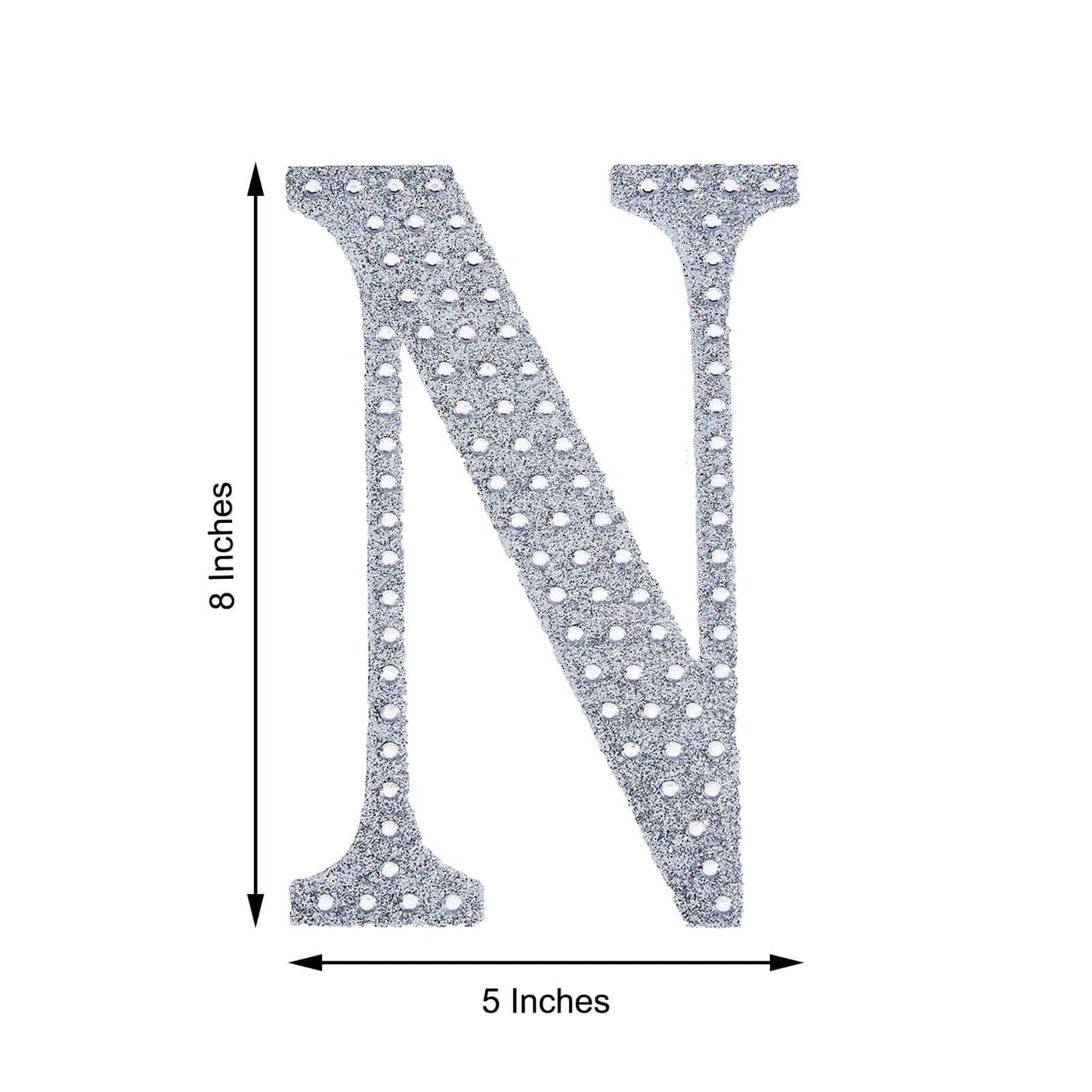 Decorative Rhinestone Alphabet "N" Letter Stickers, Glitter Adhesive Craft Letters Silver DIY Sparkle Embellishments 8"