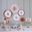 Set of 8 Gold Rose Gold Hanging Paper Fan Decorations, Pinwheel Wall Backdrop Party Kit - 4", 8", 12"