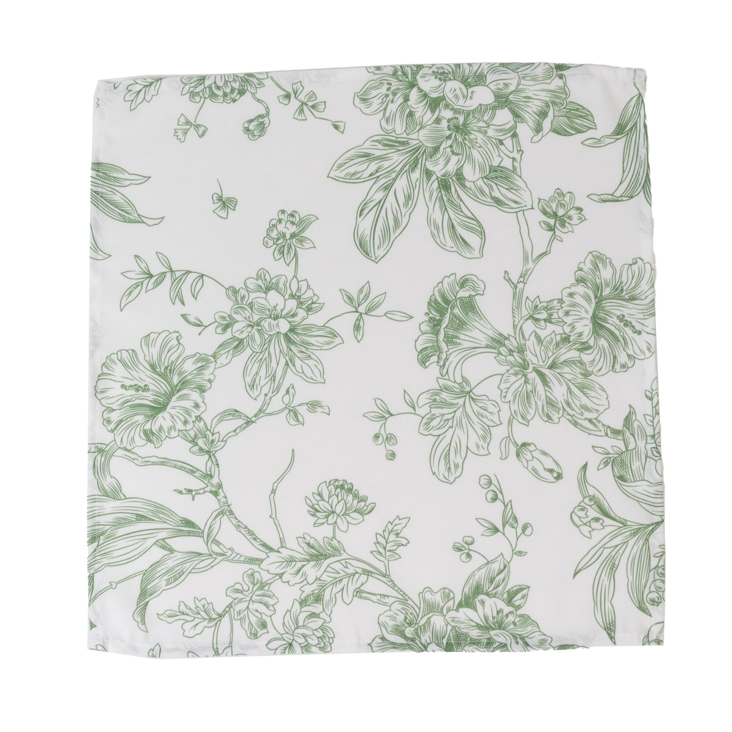 5-Pack French Toile Polyester Cloth Napkins â€“ 17"x17" Dusty Sage Green and White Reusable Table Napkins in Floral Design for Events & Dining