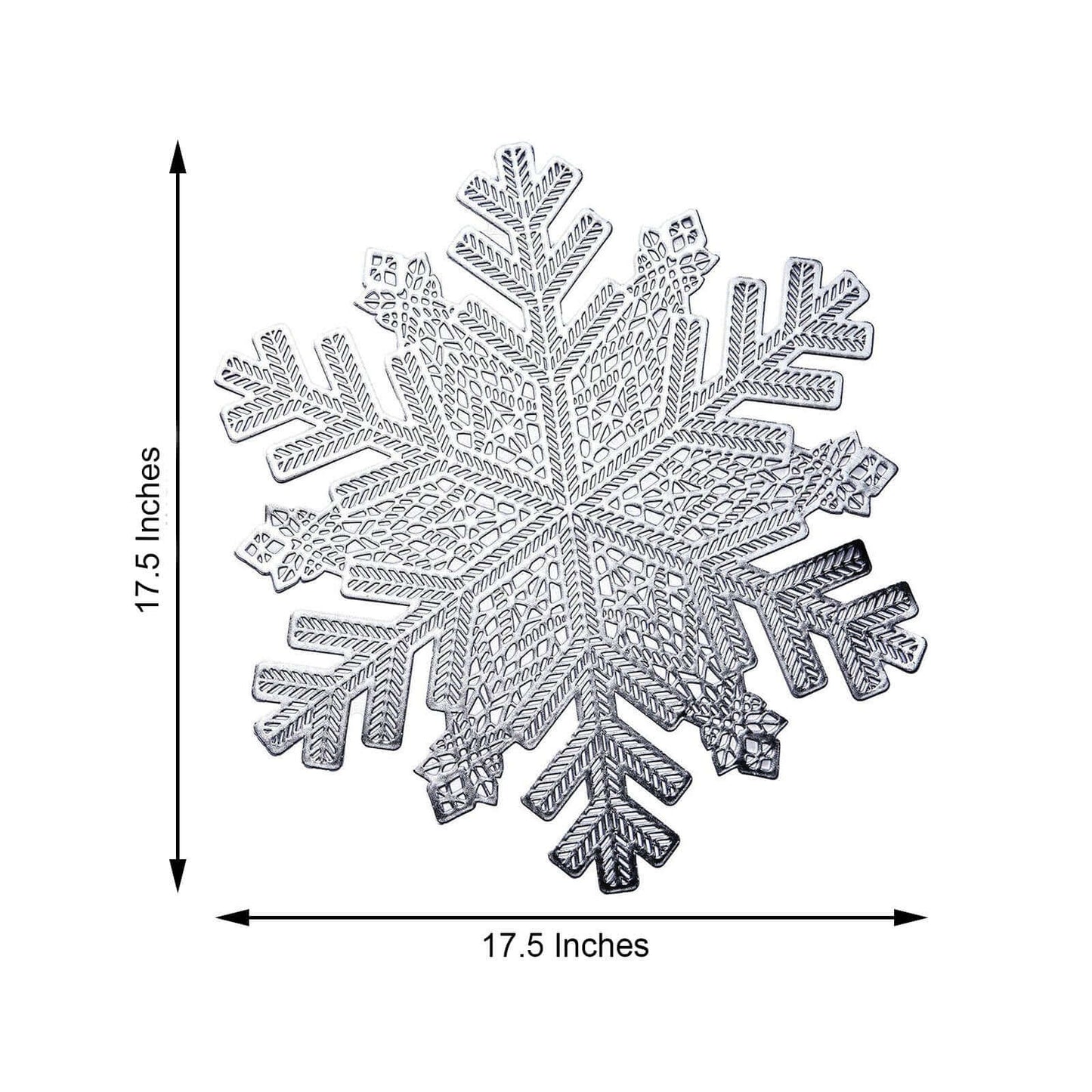 6-Pack Dining Table Mats Snowflake Design Silver - Vinyl Non-Slip Surface for Winter Decor 18"
