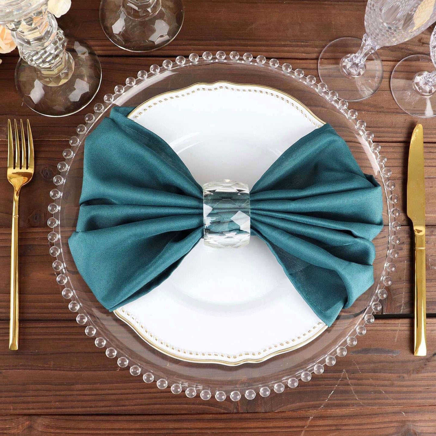 5 Pack Polyester 20"x20" Napkins Peacock Teal - Wrinkle Resistant & Easy Care Cloth Napkins