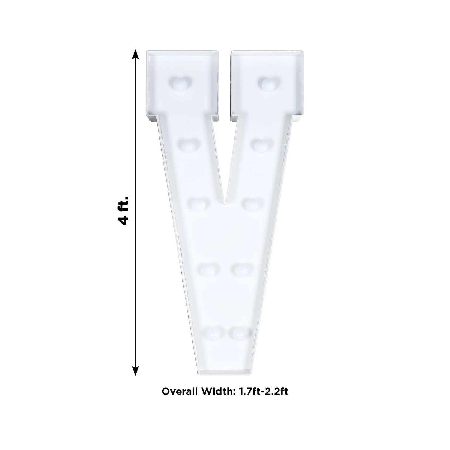 Giant LED Marquee Light Up Letter "V", White 4ft Pre-Cut Foam Board with 10 Warm White Battery Operated LEDs, Glue Gun and Sticks