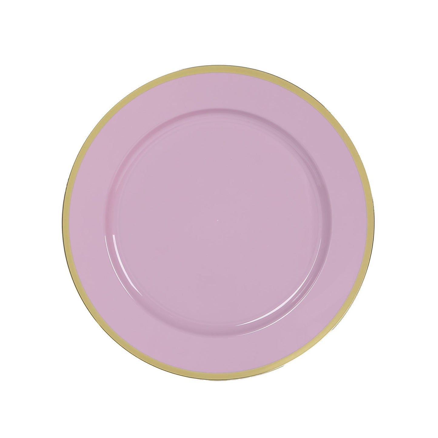 10-Pack Economy Plastic Round Charger Plates 12" in Lavender Lilac with Wide Gold Rim, Decorative Dinner Party Serving Plates