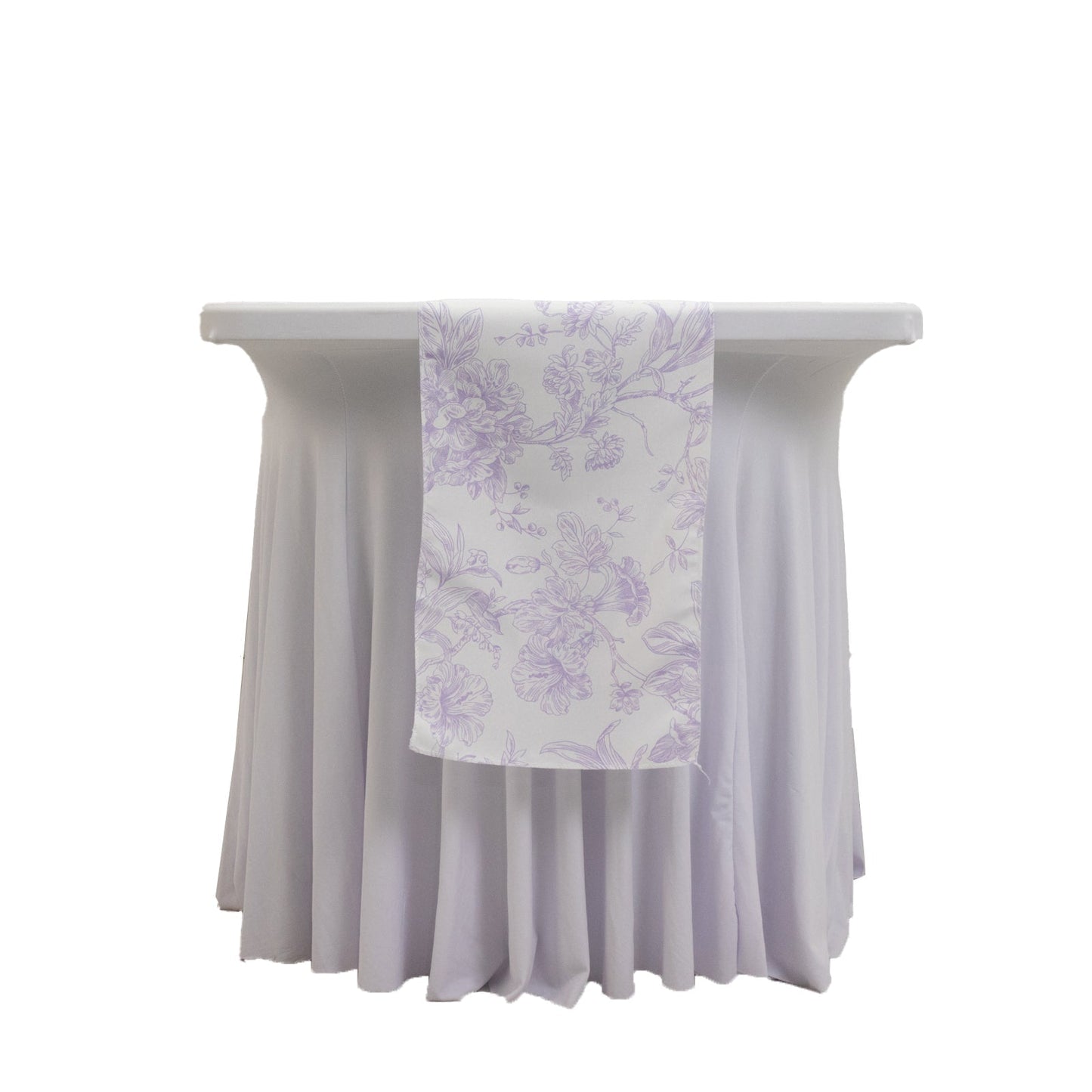 Polyester Table Runner 12"x108" White with Lavender Lilac French Toile Floral Print - Stylish Reusable Table DÃ©cor