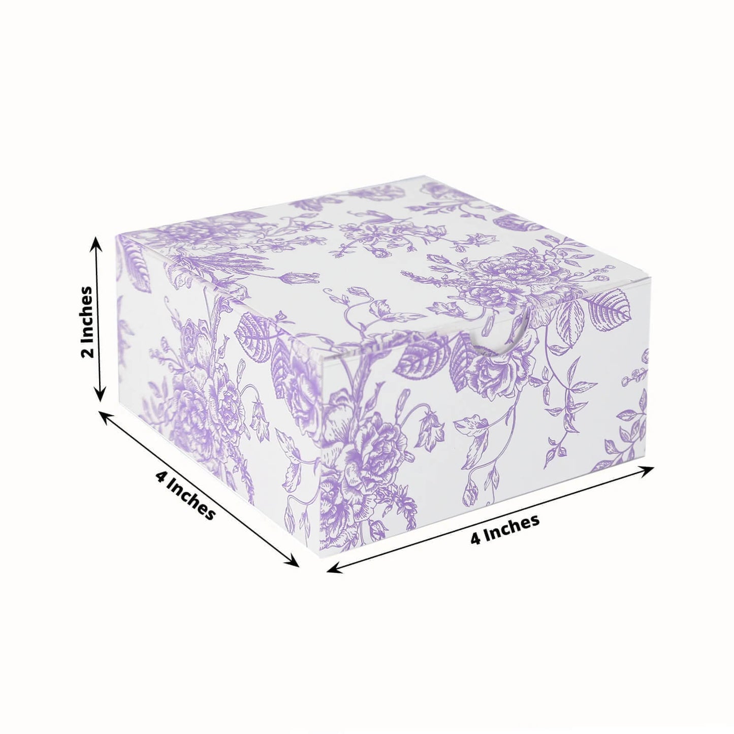 25 Pack Party Favors Boxes in French Toile Pattern, Matte Lavender and White Candy Gift Boxes - Cardstock Paper - 4"x4"x2"