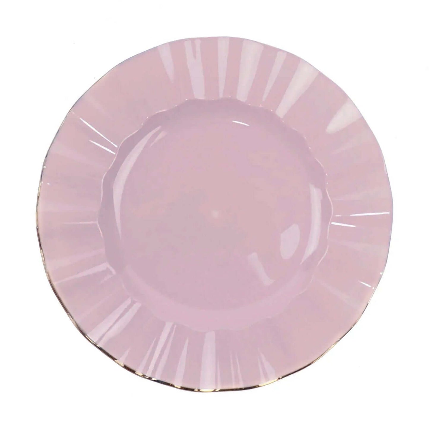 10-Pack Plastic 9" Round Dinner Plates in Lavender Lilac Ruffled Rim with Gold Edging - Sturdy Disposable Dinnerware