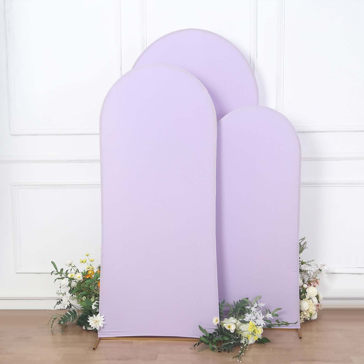 Set of 3 Matte Lavender Lilac Spandex Fitted Chiara Backdrop Stand Covers For Round Top Wedding Arch - 5ft, 6ft, 7ft