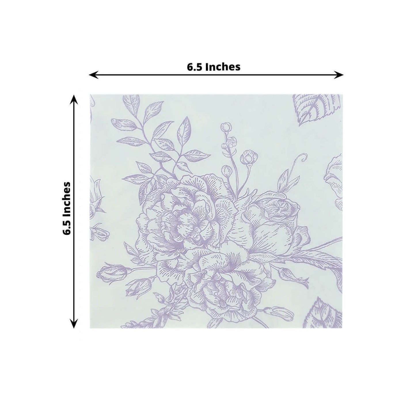 50 Pack 2-Ply Paper Beverage Napkins in Matte Lavender and White French Toile Floral Pattern, Highly Absorbent Soft Disposable Cocktail Napkins