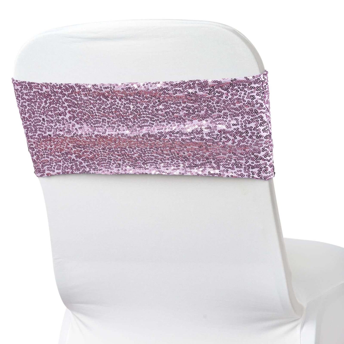 5 Pack Sequin Spandex Chair Sashes Lavender Lilac - Stretch Chair Bands 6"x15"