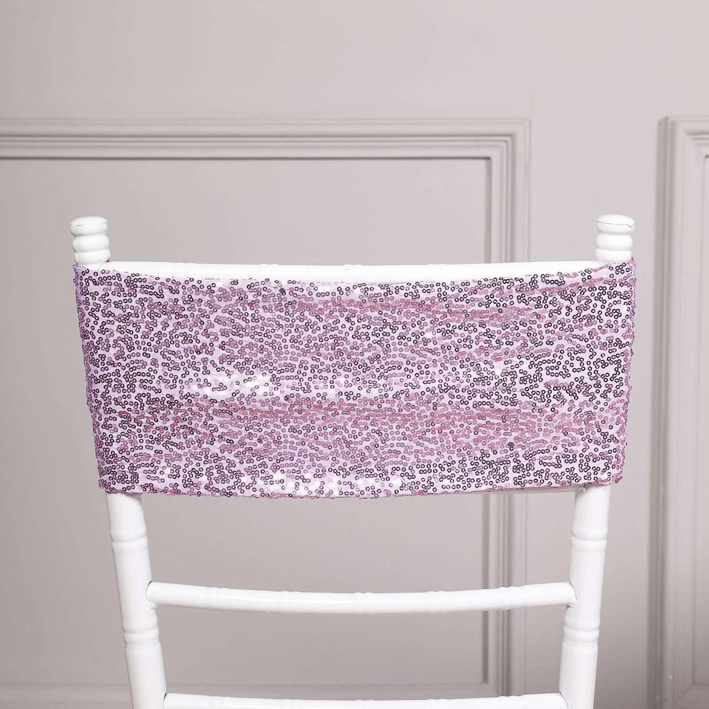 5 Pack Sequin Spandex Chair Sashes Lavender Lilac - Stretch Chair Bands 6"x15"