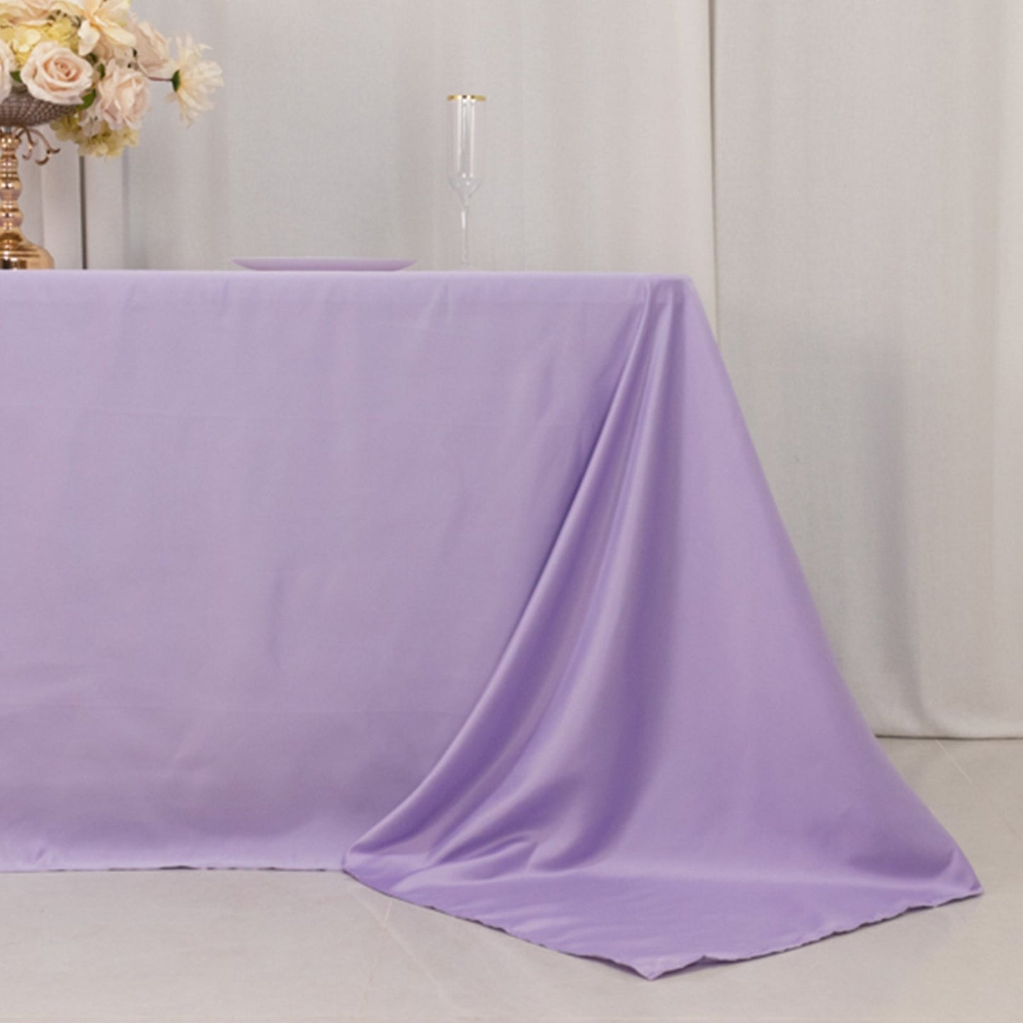 Lamour Satin 90"x132" Rectangle Tablecloth Lavender Lilac - Soft & Silk-Like Seamless Table Cover