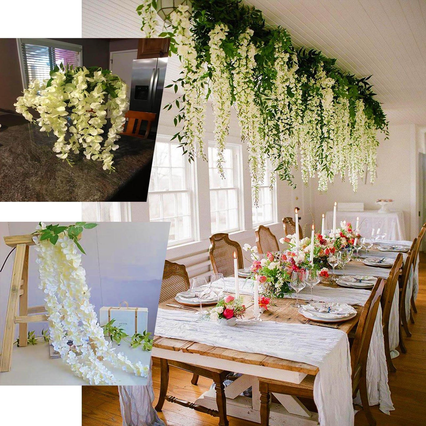 5 Pack 44" Silk Hanging Wisteria Flower Garland Vines in Lavender Lilac, 3 Strands in 1 Bush