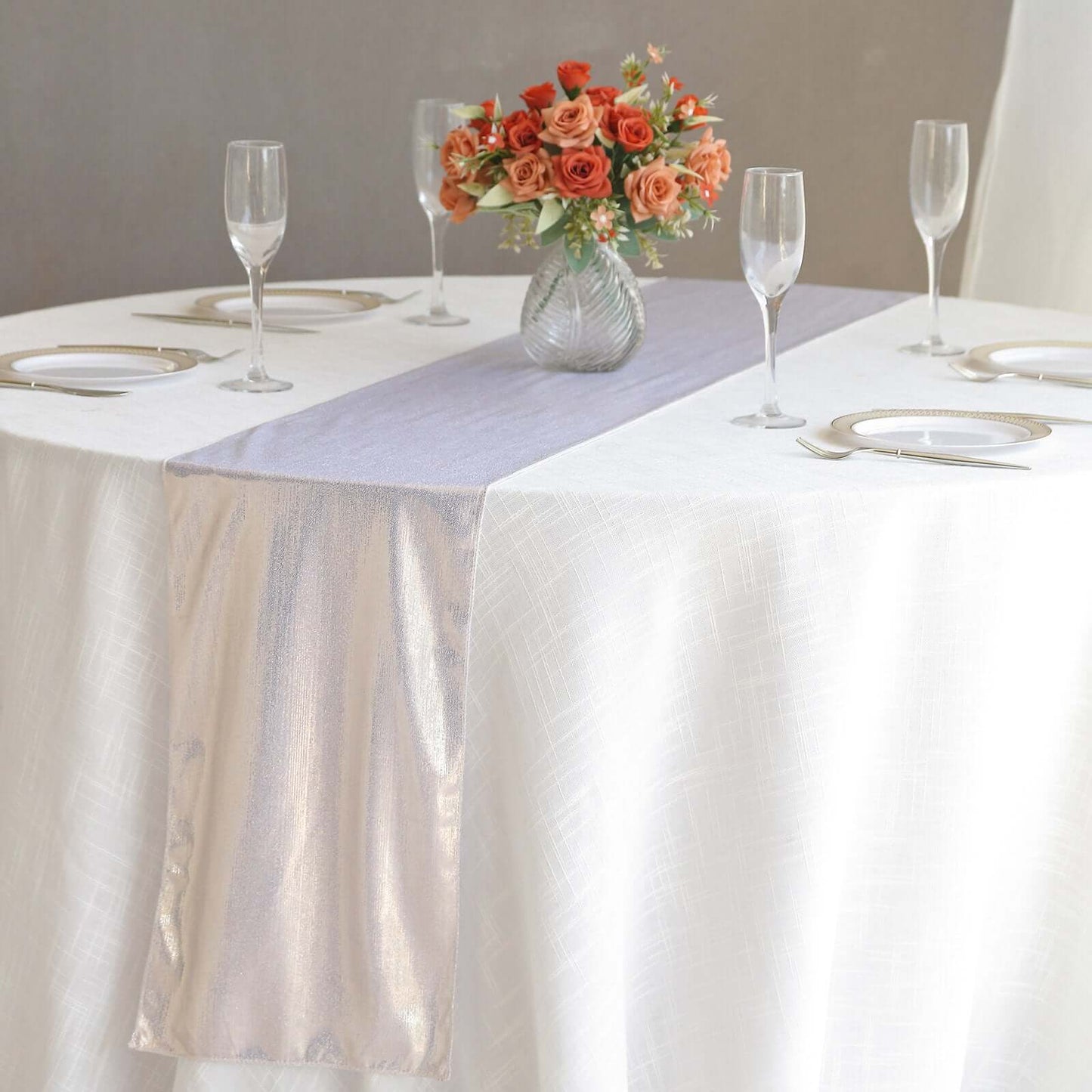 Polyester 12"x108" Table Runner Beige Shimmer Sequin Dots - Wrinkle-Free Finish Table Linen