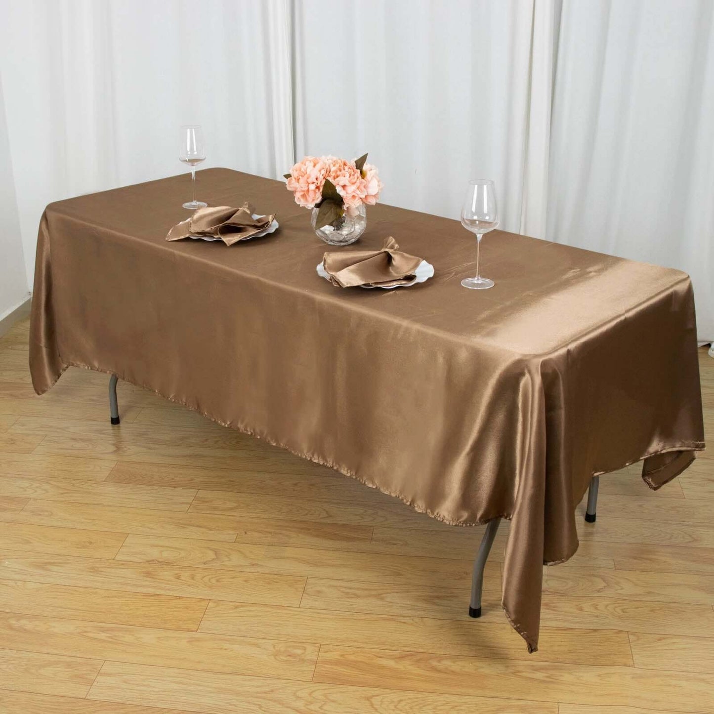Satin Rectangular 60"x102" Tablecloth Taupe - Smooth and Lustrous Table Cover