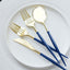24-Pack Plastic Flatware Set in Metallic Gold with Royal Blue Handle - Heavy Duty Disposable Modern Silverware 8"