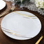 10-Pack Plastic 10" Round Dinner Plates in White with Gold Brush Stroked Print - Disposable Party Dinnerware for Modern Themed Events & Banquets