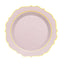 10-Pack Plastic 10" Round Dinner Plates in Blush with Gold Scalloped Rim - Disposable Party Plates