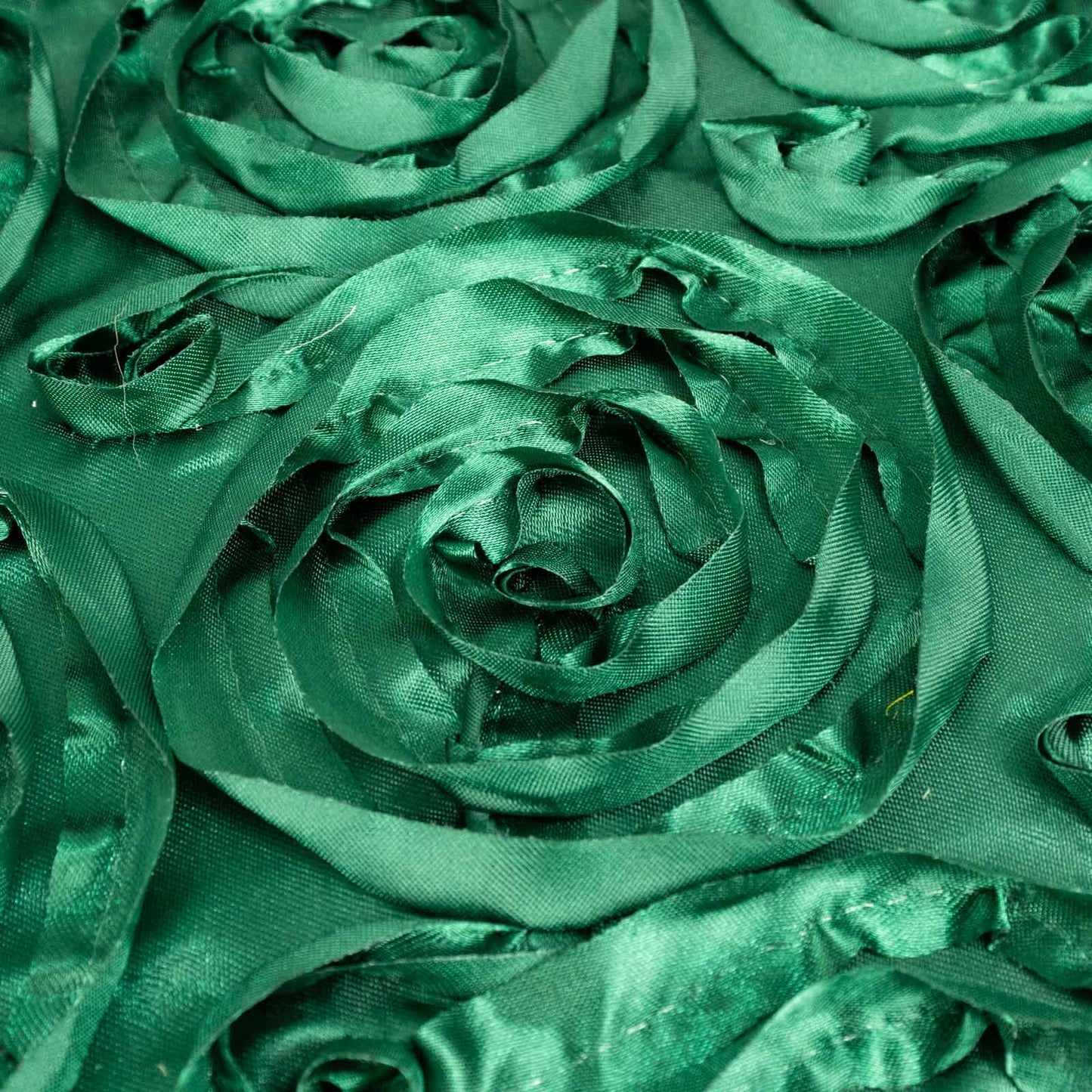 Satin 90"x132" Rectangle Tablecloth Hunter Emerald Green - Grandiose 3D Rosette Seamless Table Cover