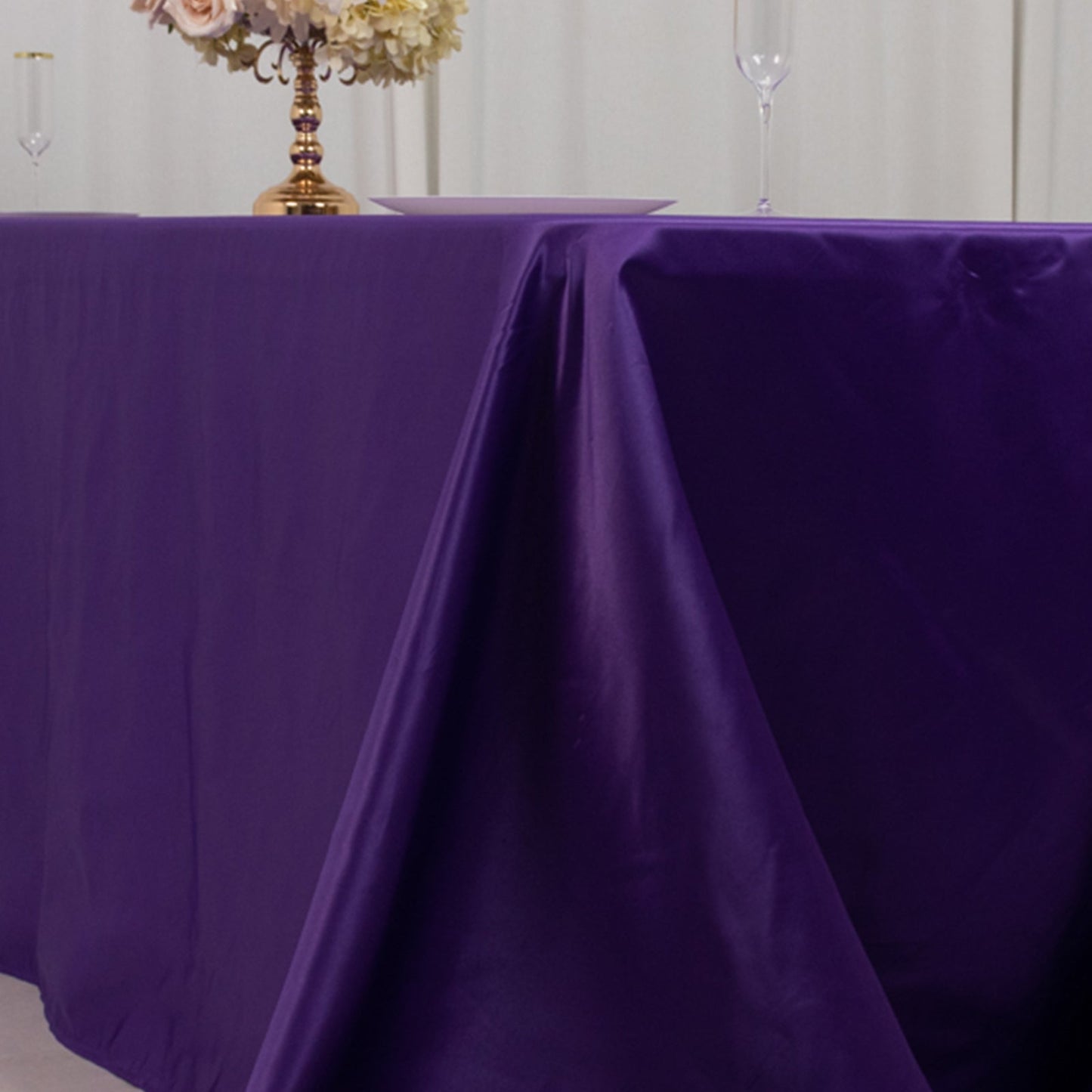 Lamour Satin 90"x156" Rectangle Tablecloth Purple - Luxurious, Soft Seamless Table Cover