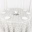 Satin 120" Round Tablecloth White - Grandiose 3D Rosette Design with Seamless Finish for Luxe Events