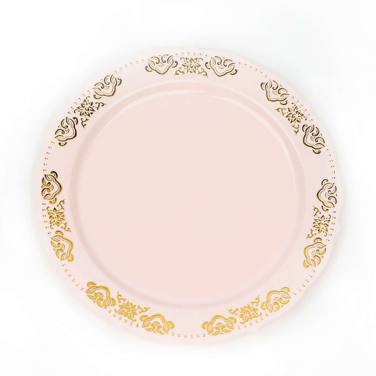10-Pack Plastic 10" Round Dinner Plates in Blush with Gold Embossed Scalloped Edge - Chic Disposable Party Plates for Special Occasions & Banquets