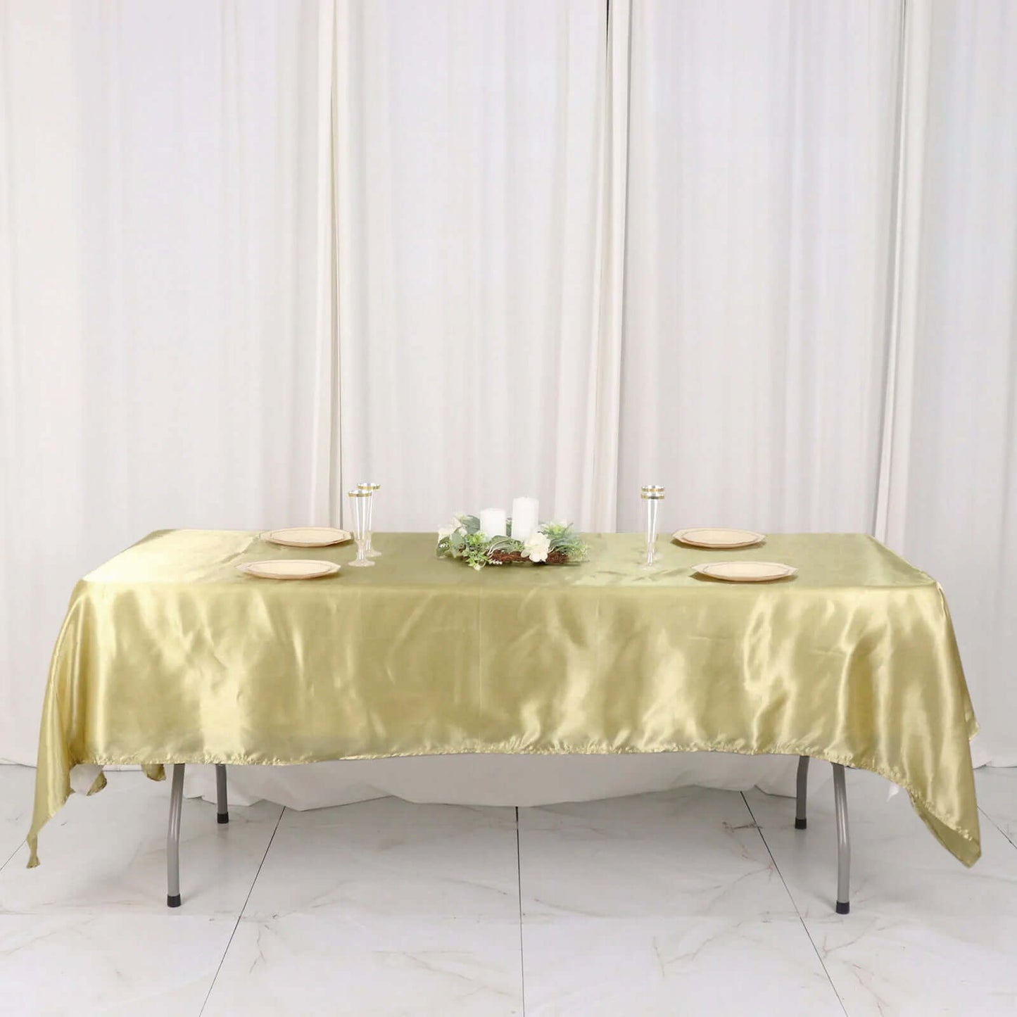 Satin Rectangular 60"x102" Tablecloth Champagne - Smooth and Lustrous Table Cover
