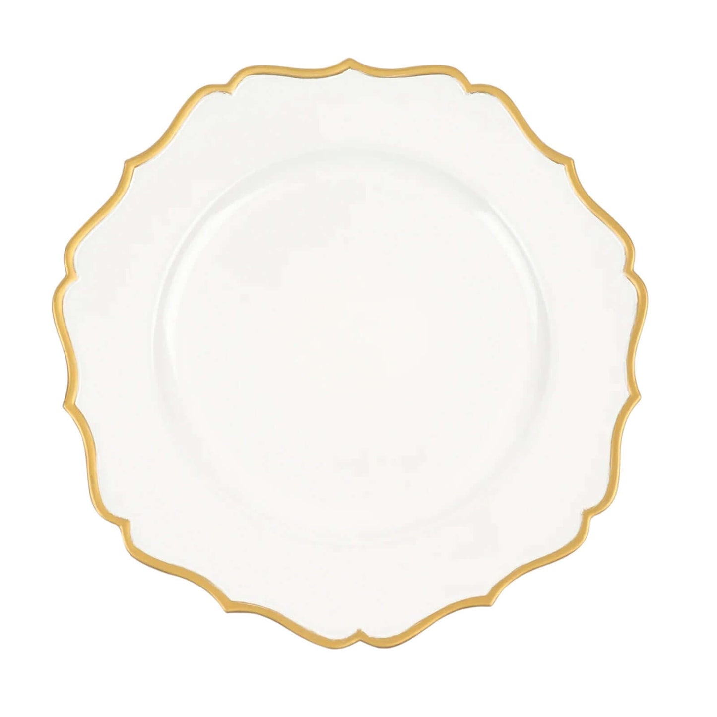 6-Pack Acrylic Round Charger Plates 13" in White with Gold Scalloped Rim, Decorative Dinner Party Plastic Charger Tableware