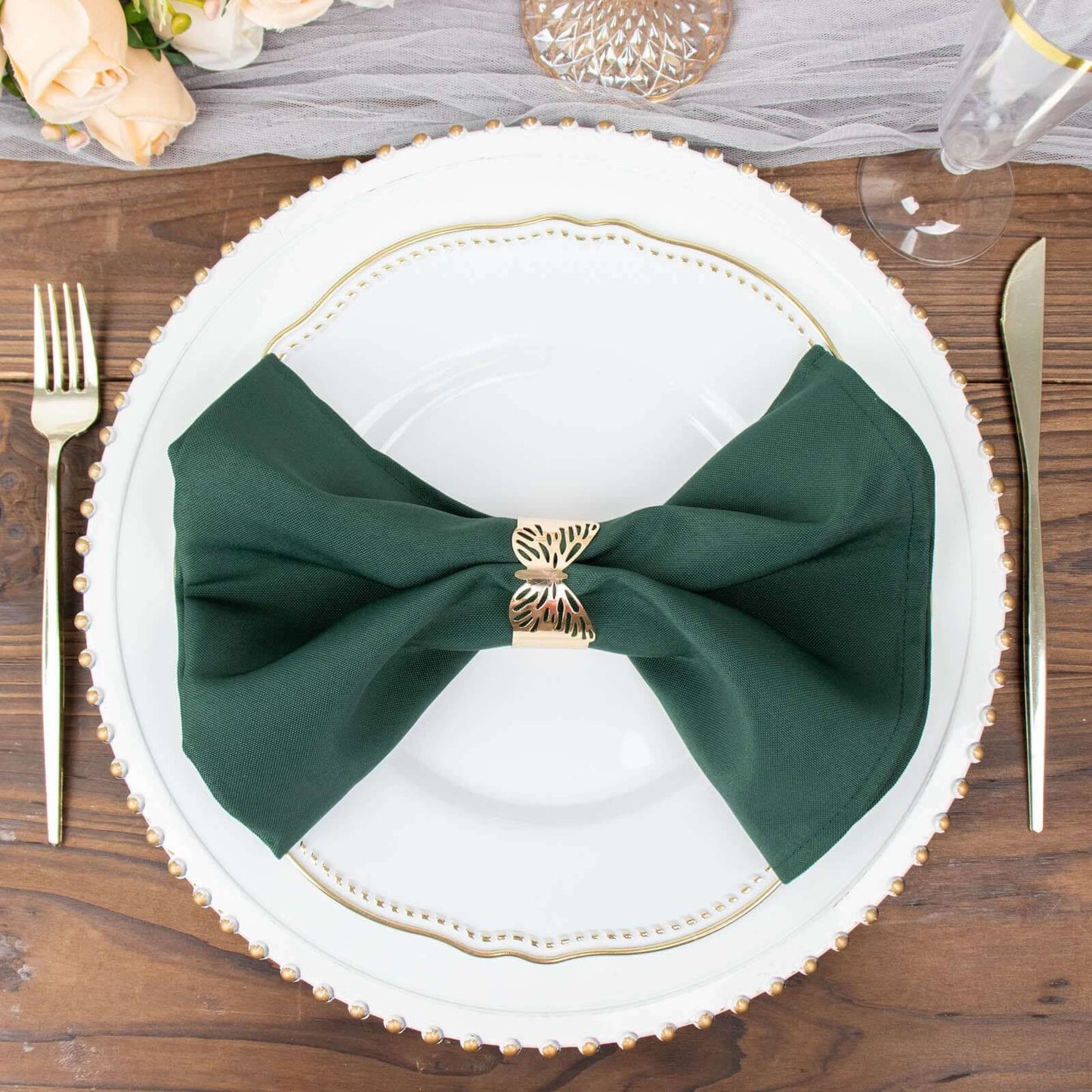 5 Pack Premium Polyester 20"x20" Napkins Hunter Emerald Green - Wrinkle-Resistant & Durable Dinner Napkins