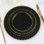 10-Pack Plastic 7.5" Round Dessert Plates in Black with Gold 3D Polka Dotted Rim - Durable Disposable Appetizer Salad Plates for Modern Themed Events & Banquets