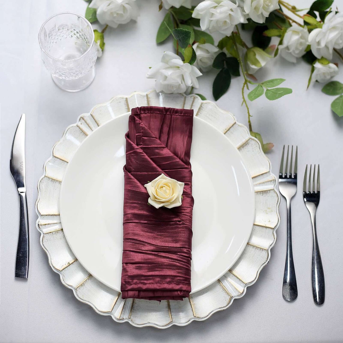 5 Pack Taffeta 20"x20" Napkins Burgundy - Accordion Crinkle Dinner Napkins