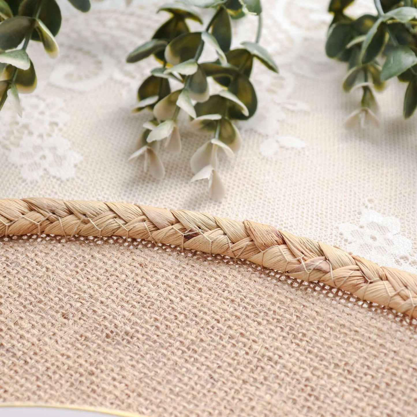 4-Pack Placemats Braided Edge Design Natural Burlap Jute Round - Rustic Farmhouse Style with Trim 15"