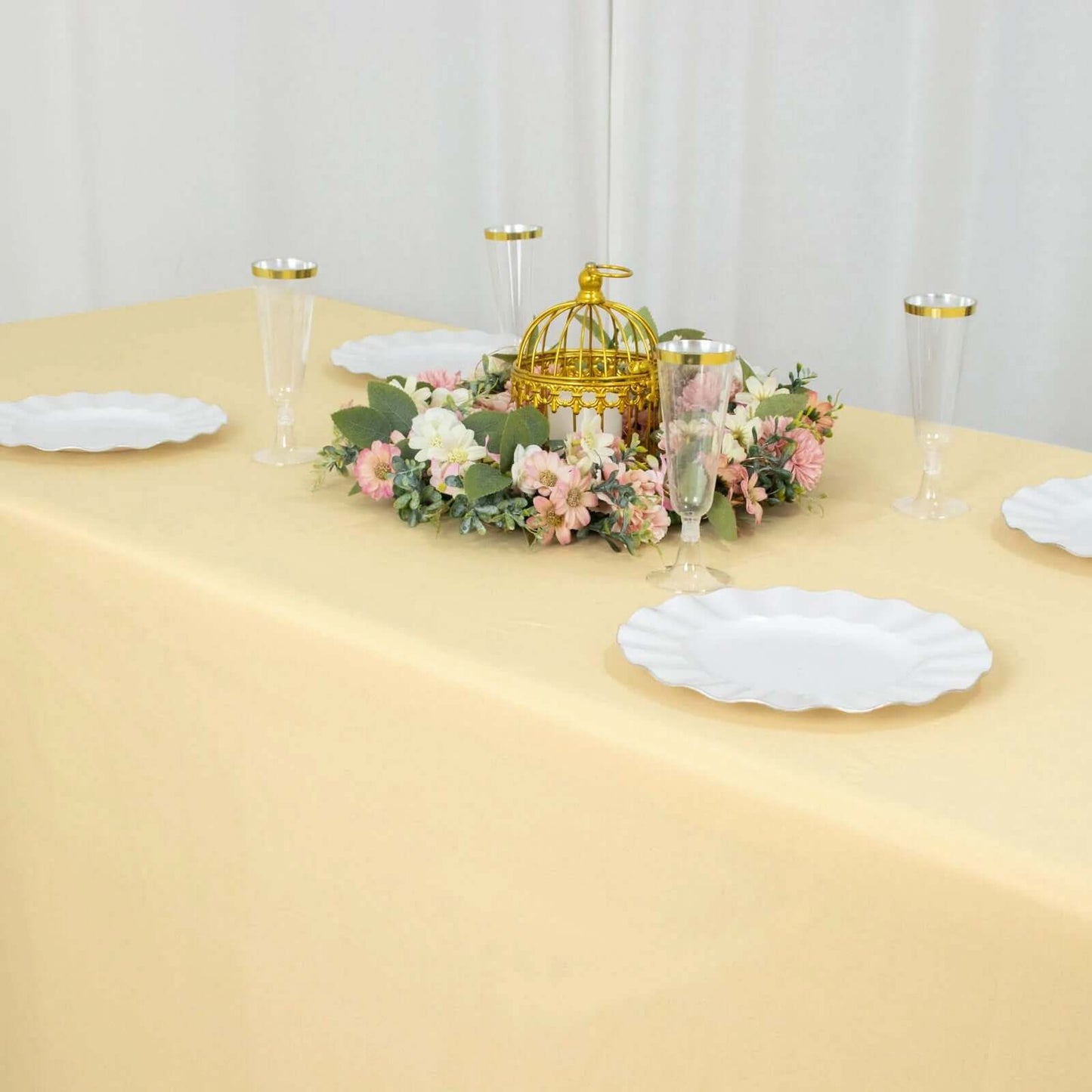 Premium Polyester 90"x132" Rectangle Tablecloth Champagne - Seamless 220GSM Stain-Resistant Table Cover