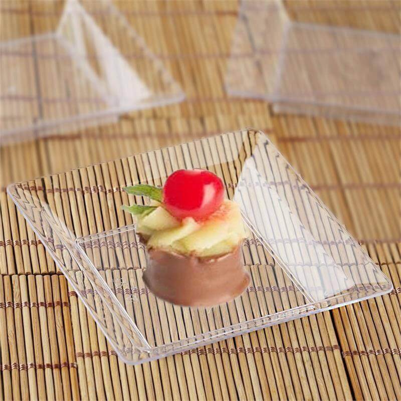 12-Pack Appetizer Plates Mini Square Design Clear - Plastic Disposable Plates for Desserts 4"