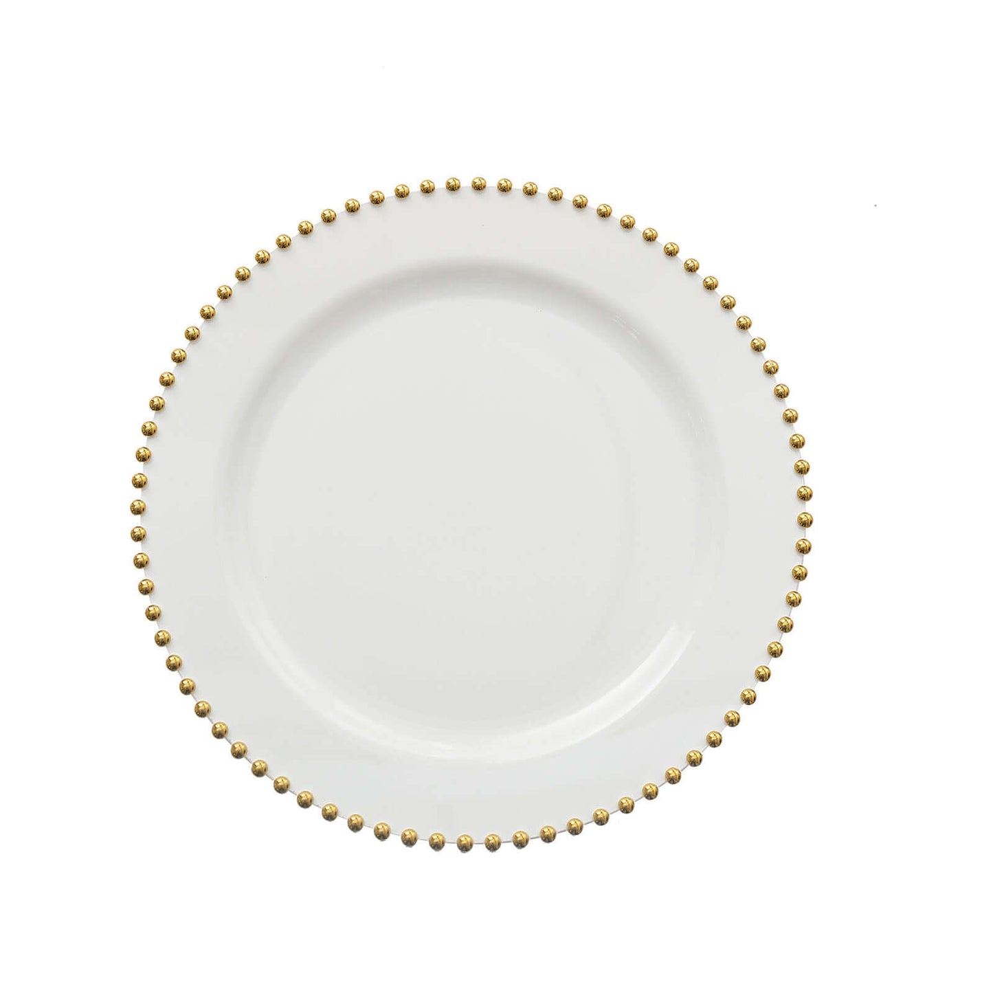 10-Pack White Plastic Dessert Plates â€“ 8" Round with Gold Beaded Rim, Disposable for Parties & Events