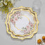 25-Pack Paper 8" Dessert Plates in White with Floral Print & Gold Scallop Rim - Disposable 300GSM Appetizer Salad Plates for Cocktail Events & Receptions