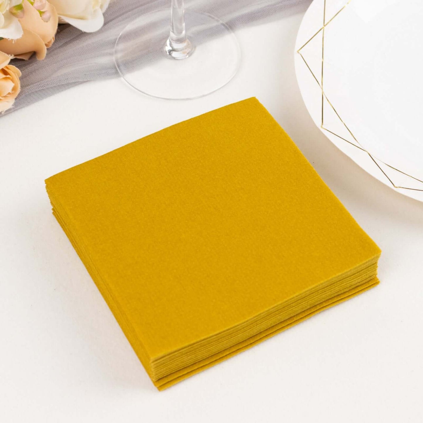 20 Pack Linen-Like Paper 5"x5" Napkins Gold - Highly Absorbent & Disposable Airlaid Beverage Napkins