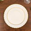 10-Pack Plastic 10" Round Dinner Plates in Ivory with Gold Flair Rim - Disposable Party Plates