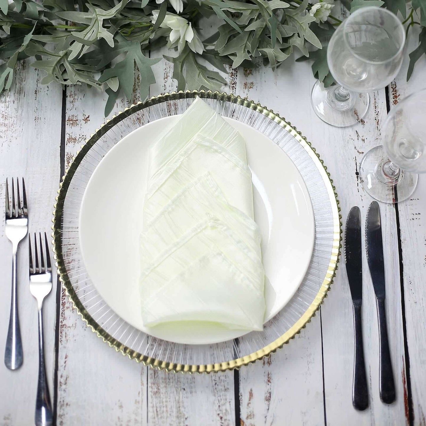 5 Pack Taffeta 20"x20" Napkins Ivory - Accordion Crinkle Dinner Napkins