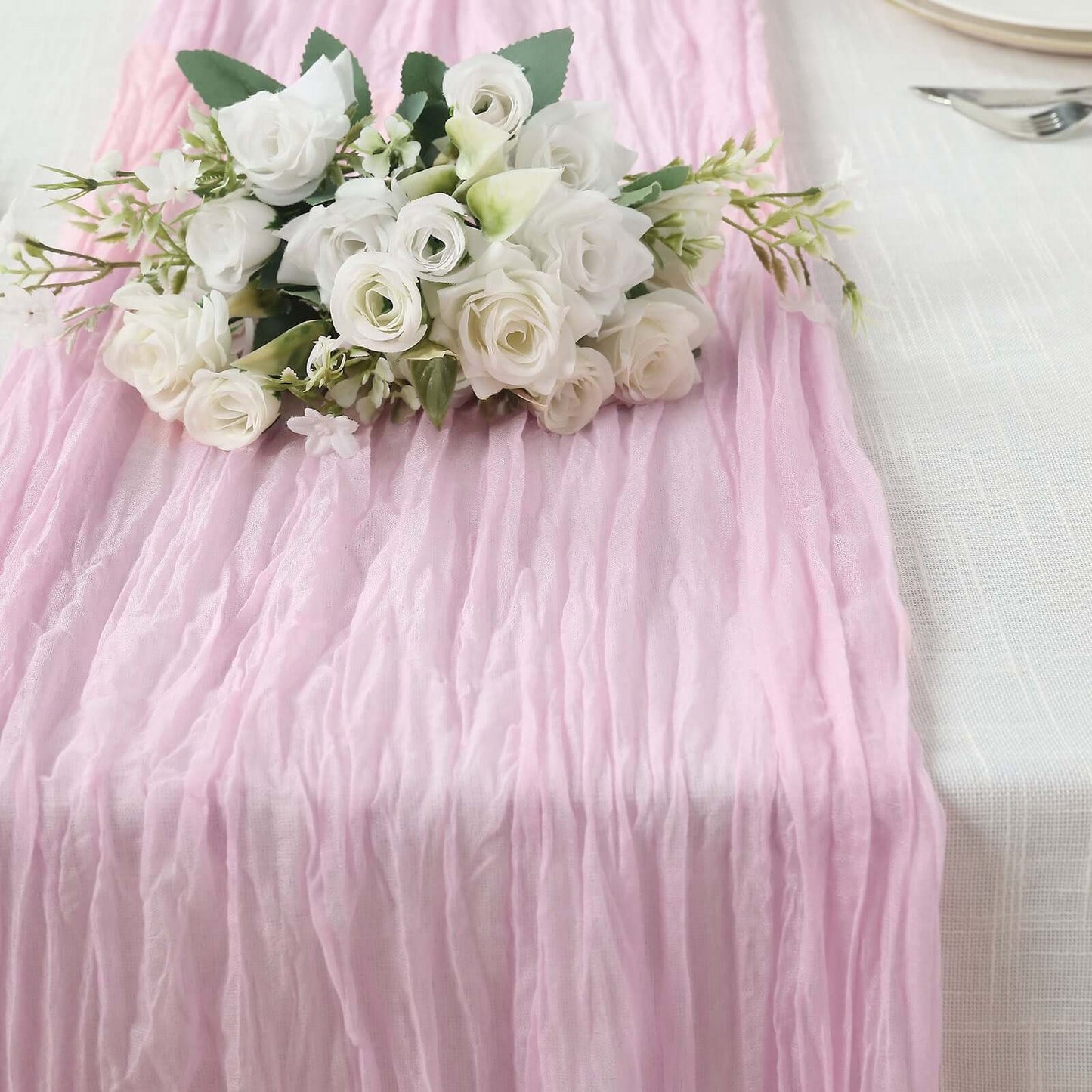 Gauze Cheesecloth 10ft Table Runner Pink - Rustic Boho Style