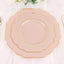 10-Pack Plastic Dessert Appetizer Plates in Blush Baroque Design with Scalloped Gold Rim - Heavy Duty Disposable Salad Plates 8"