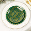 20-Pack Set Plastic Round Dinner and Salad Plates in Hunter Emerald Green with Geometric Gold Print - Modern Disposable Dinnerware Set for Weddings & Celebrations 9", 7"