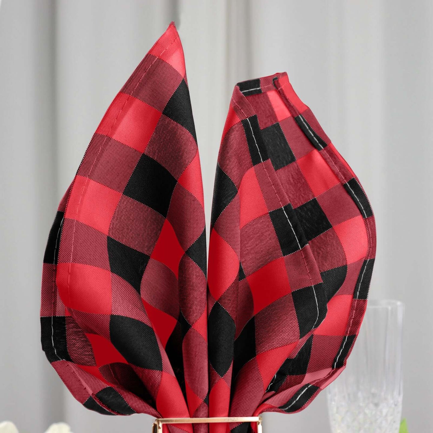 5 Pack Polyester 15"x15" Napkins Black/Red Buffalo Plaid Gingham Style Cloth Napkins