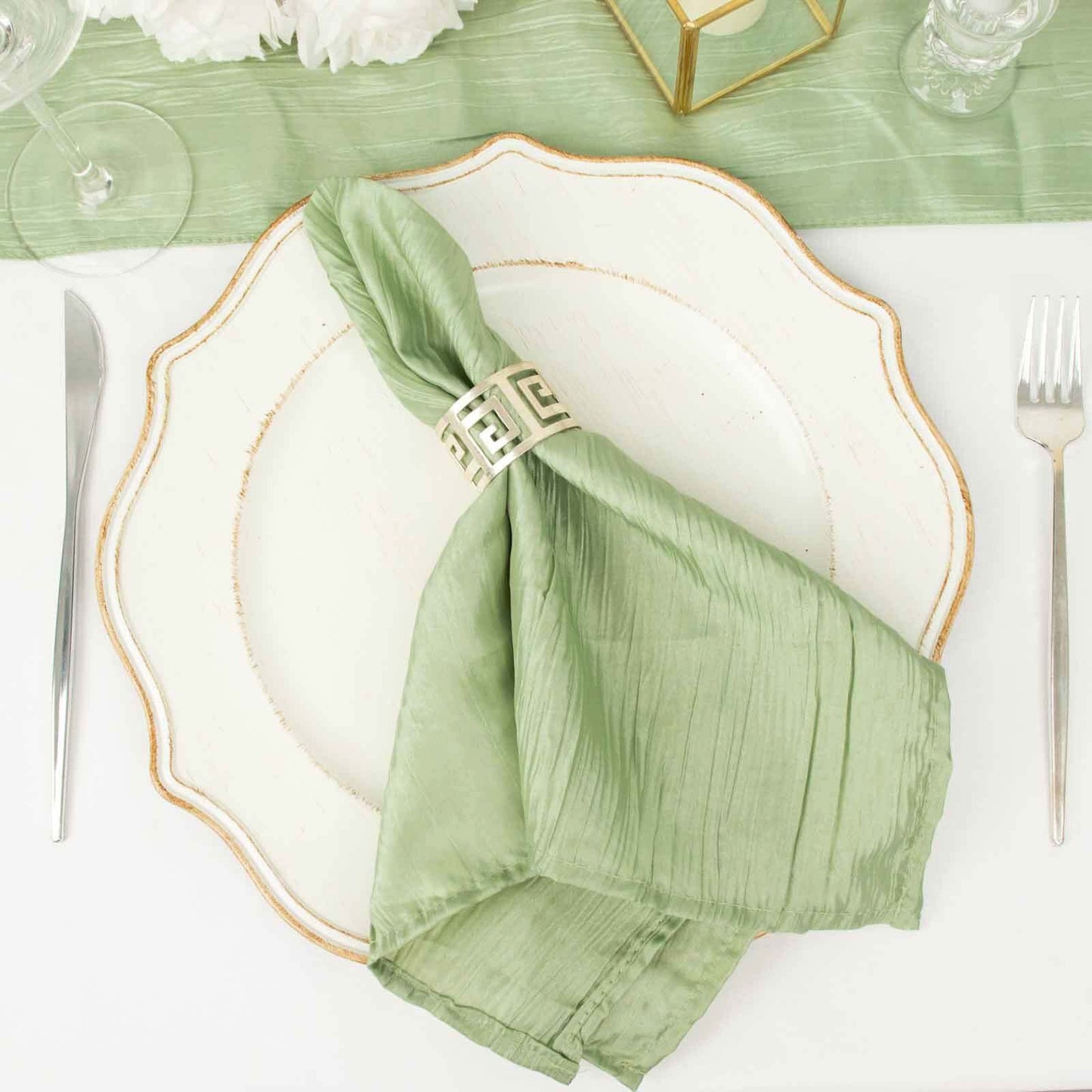 5 Pack Taffeta 20"x20" Napkins Sage Green - Accordion Crinkle Dinner Napkins