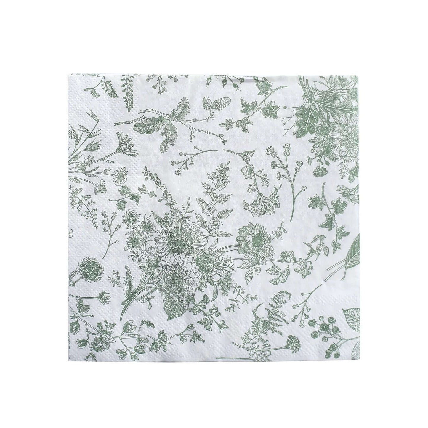 20-Pack Paper Cocktail Napkins with French Toile Print White/Sage Green - Disposable 2 Ply Beverage Napkins for Events 6.5"x6.5"
