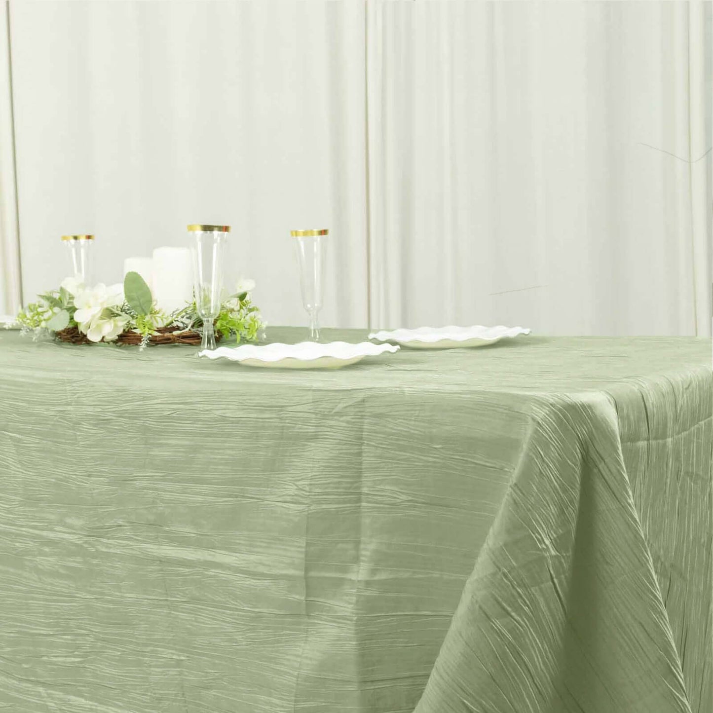 Taffeta 90"x156" Rectangle Tablecloth Sage Green - Accordion Crinkle Seamless Table Cover