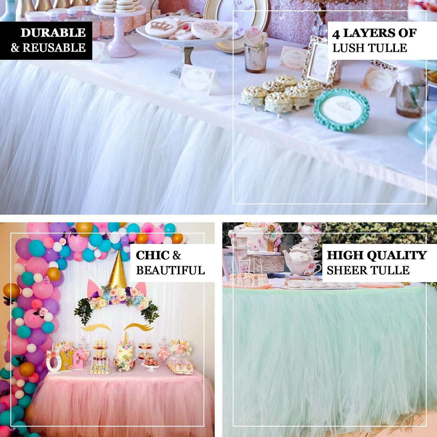 Tulle 14ft Table Skirt Blush - 4 Layer Pleated Tutu Table Cover