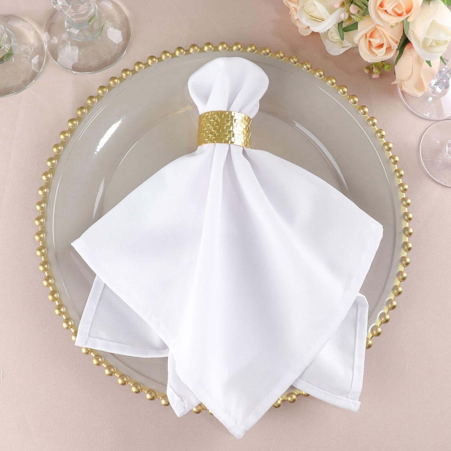 5 Pack Premium Polyester 20"x20" Napkins White - Wrinkle-Resistant & Durable Dinner Napkins for Any Occasion
