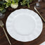 10-Pack Plastic 11" Round Dinner Plates in White Ruffled Rim with Gold Edging - Sturdy Disposable Dinnerware for Classy Events & Banquets